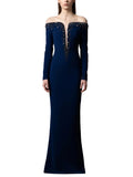 Fashion Women's formal Evening Long Maxi Dress Diamond Crystal Long Sleeve Slim Elegant Banquet Party Dresses 2025 New