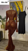 Women Long Sleeve Stacked Mesh See Though with Lining Bodycon Long Dress 2025 Autumn Evening Birthday Sexy Party Dresses