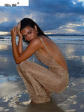See Through Dress Female 2024Summer Thin Sleeveless Glitter Splits Coquette Backless Clubwear Beach Sexy Vestidos