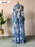 Women Long Sleeve Tie Dye Print O-neck Big Swing Midi A-line Long Maxi Dress 2026 Elegant Evening Birthday Party Dresses