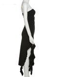 Elegant Strapless Dress Women Irregular Tassel 2023 Summer Trend Skinny Split Maxi Bodycon Birthday Party Clubwear