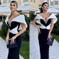 Sexy Women's Dress With Large Shoulders In White And a Cinched Waist With a v-Neck, Long Backless Bandage, And a Long Dress For