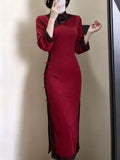 2026 Autumn Long Versatile Cheongsam Dress with Slimming Temperament Retro Chinese Style and Slim Fit