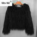 Solid Faux Fur Coats  Women Full Sleeve O-neck Open Stitch Covered Button Fur Jackets Winter Autumn Warm New Fashion