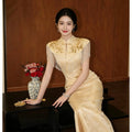 Chinese Pearl Embroidery Engagement Qipao Women's Summer Sleeveless Hollow Out Long Chinese Style Dress Women's High-end Clothing