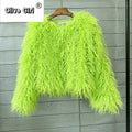 Solid Faux Fur Coats  Women Full Sleeve O-neck Open Stitch Covered Button Fur Jackets Winter Autumn Warm New Fashion