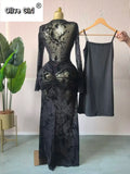 Women Long Sleeve Stacked Mesh See Though with Lining Bodycon Long Dress 2025 Autumn Evening Birthday Sexy Party Dresses
