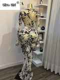 Women Long Sleeve Stacked Mesh See Though with Lining Bodycon Long Dress 2025 Autumn Evening Birthday Sexy Party Dresses