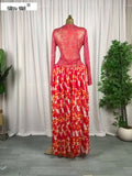Women Long Sleeve Tie Dye Print O-neck Big Swing Midi A-line Long Maxi Dress 2026 Elegant Evening Birthday Party Dresses