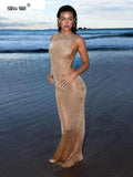 See Through Dress Female 2024Summer Thin Sleeveless Glitter Splits Coquette Backless Clubwear Beach Sexy Vestidos
