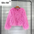 Solid Faux Fur Coats  Women Full Sleeve O-neck Open Stitch Covered Button Fur Jackets Winter Autumn Warm New Fashion