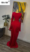 Women Skew Neck Flare Long Sleeve Ruched Stacked Maxi Long Dress Fall Birthday Evening Sexy Party Dresses with Scarf