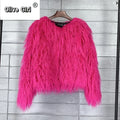 Solid Faux Fur Coats  Women Full Sleeve O-neck Open Stitch Covered Button Fur Jackets Winter Autumn Warm New Fashion