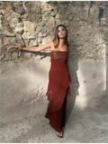 Brown Glitter Chiffon Tiered Maxi Dress Elegant One Shoulder Square Neck Flowy dresses 2026 Summer Formal Wedding  Party gowns