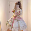 Lolita Original Corset Jsk Dress SP Pink Green Spring/summer Print Daily Bow Lolita High-end Women's Cosplay