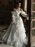 White Off the Shoulder Customized Wedding Party Detachable Sleeves Zip Back Bridal Gown Chic A-Line Wedding Gowns 2026