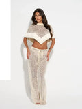 Silver Sequin Fringe 2 Piece Outfit Chic High‑neck Crop Top Mini Skirt Set 2026 Summer Beach Nightclub Party Women Matching Suit