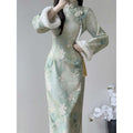 Dress Cheongsam 2026 New Winter Outfit Young Style Girl High-end Temperament Green Long Style Plus Velvet Dress