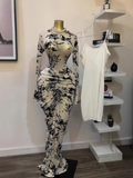 Fall Women Long Sleeve Stacked Mesh See Though with Lining Bodycon Long Dress Evening Birthday Sexy Party Dresses