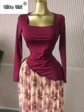 Women Print Full Sleeve Sashes Elegant Long Maxi Dress 2026 Fall Birthday Holiday Evening Sexy Party Dresses Vestidos