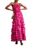 Solid Color Tierred Long Dresses For Women Strapless Sleeveless High Waist Patchwork Long Casual Dress Female Fashion