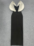 Sexy Women's Dress With Large Shoulders In White And a Cinched Waist With a v-Neck, Long Backless Bandage, And a Long Dress For