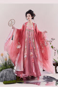 Olive Girl Red Embroidered Hanfu Dress for Ren Faire 2026 Garden Wedding Fairycore Photoshoot Everyday Wear S-XL XS-3XL Plus Size Hand Embroidered Flowing Sleeve Editorial Not Costume Chinese Heritage Fashion Women