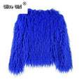Solid Faux Fur Coats  Women Full Sleeve O-neck Open Stitch Covered Button Fur Jackets Winter Autumn Warm New Fashion