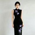 Black Retro Modified Short Sleeved Cheongsam Dress Embroidered with Flowers 2026 Slim and Sophisticated Suitable for Daily Wear