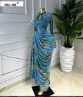 Women Striped Print Ribbon Ruched Long Sleeve Bodycon Maxi Long Dress 2026 Sexy Birthday Party Education Trendy Dresses