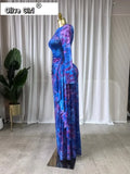 Women Tie Dye Print O-neck Ruched Ribbon Long Dress 2026 Spring Street Evening Birthday Club Party Vestidos Sexy Dresses