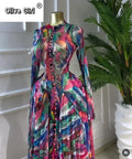 Women O-neck Long Sleeve Big Swing Tie Dye Print Long Dress 2026 Sexy Parties Evening Vacation Maxi Dresses Vestidos