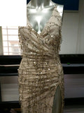 Gold Summer Split Apparel Sexy Women Dress Backless Vintage Dress Sequin Tassel Party Club Wear Maxi Floor Length Dress