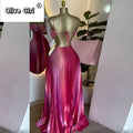 Elegant Sleeveless Sweet Strapless Gradient Floor-Length Long Women Dress Beach Party Evening Sexy Pleated Dresses