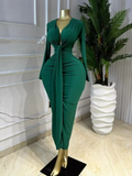 Women Long Sleeve Bowknot Deep V-neck Bodycon Midi Maxi Dress 2026 Birthday Holiday Party Trendy Long Dresses Vestidos