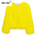 Solid Faux Fur Coats  Women Full Sleeve O-neck Open Stitch Covered Button Fur Jackets Winter Autumn Warm New Fashion