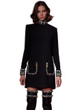 2026 New Sparkling Luxury Colored Diamonds Stand Collar Design Mini Dress Women'S Long Sleeved Fashion Elegant Vestidos