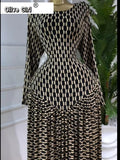Women Plaid Round Neckline Long Sleeve Fit and Flare Long Maxi Dress 2025 Even Party Education Vacation Dresses Vestidos
