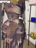 Women Tie Dye Printed Skew Neck Flare Long Sleeve Ruched Stacked Maxi Long Dress  Summer Birthday Sexy Party Dresses