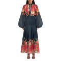 Vintage Loose Two Piece Set for Women V Neck Puff Sleeve Spliced Lace Up Top High Waist Fold Printing Skirt Suit Female New