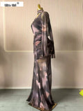 Women Tie Dye Printed Skew Neck Flare Long Sleeve Ruched Stacked Maxi Long Dress  Summer Birthday Sexy Party Dresses
