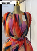 Tie Dye Printed Women's Set Ruched Short Sleeve T-Shirt Tops and Stacked Mini Skirts Suit 2025 Two 2 Piece Sets Outfit