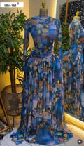 Women Long Sleeve Tie Dye Print O-neck Big Swing Midi A-line Long Maxi Dress 2026 Elegant Evening Birthday Party Dresses
