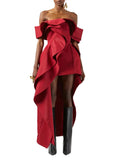 Red Sexy Off Shoulder Ruffle Slim Irregular Long Dress 2026 New Red Fashion Evening Party Trendy Clothing