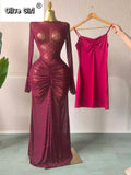 Women Flare Long Sleeve Stacked Dot Mesh See Though with Lining Maxi Long Dress 2025 Evening Birthday Sexy Party Dresses