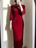 2026 Autumn Long Versatile Cheongsam Dress with Slimming Temperament Retro Chinese Style and Slim Fit