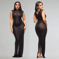 Fall Diamonds Hot Rhinestones O-neck Women Sleeveless Bodycon Long Dress Birthday Party Evening Prom Maxi Dresses