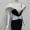 Sexy Women's Dress With Large Shoulders In White And a Cinched Waist With a v-Neck, Long Backless Bandage, And a Long Dress For
