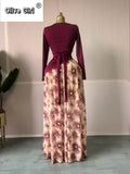 Women Print Full Sleeve Sashes Elegant Long Maxi Dress 2026 Fall Birthday Holiday Evening Sexy Party Dresses Vestidos