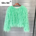 Solid Faux Fur Coats  Women Full Sleeve O-neck Open Stitch Covered Button Fur Jackets Winter Autumn Warm New Fashion